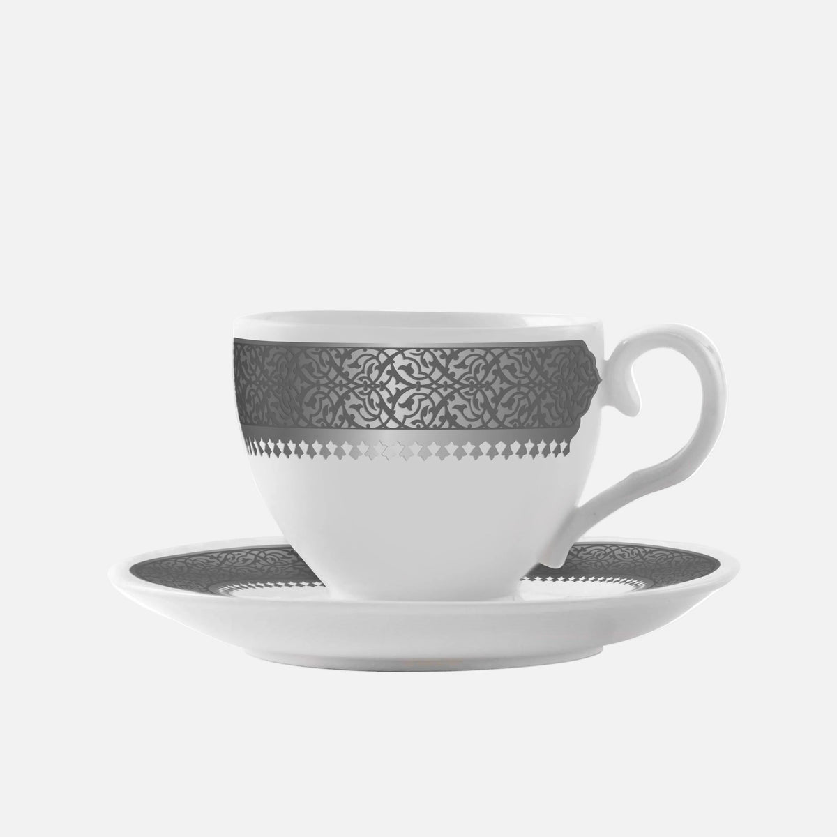 Dimlaj Cordoba Set of 6 Pcs Turkish Coffee Cups and Saucers (Platinum)