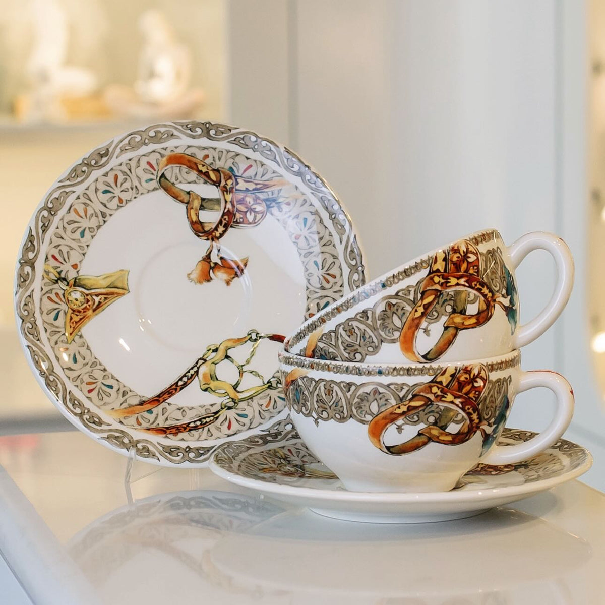 Set of 2 Tea Cups & Saucers - Wind Horses(16 cl x Ø 15.2cm)