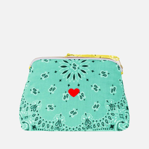 حقيبة أدوات الزينة الكبيرة من كول إت فانيتي - لون النعناع الأخضر/الأصفر الباهت، مصنوعة يدويًا