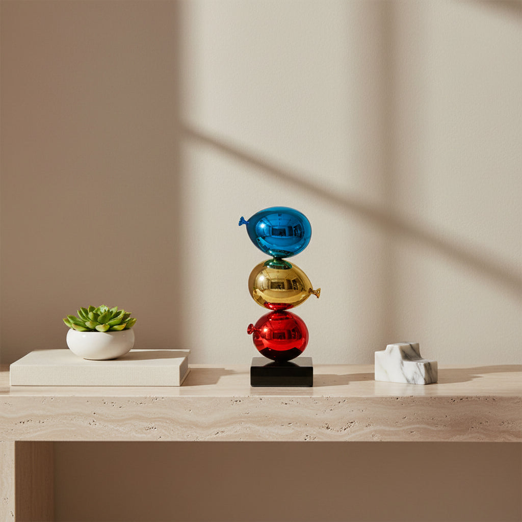 Zen Balloons Sculpture, Blue, Gold & Red, 30cm