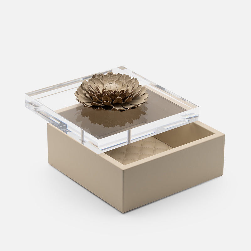 Fleur Dahlia Diamonds Square Box, Ivory, 17x17cm