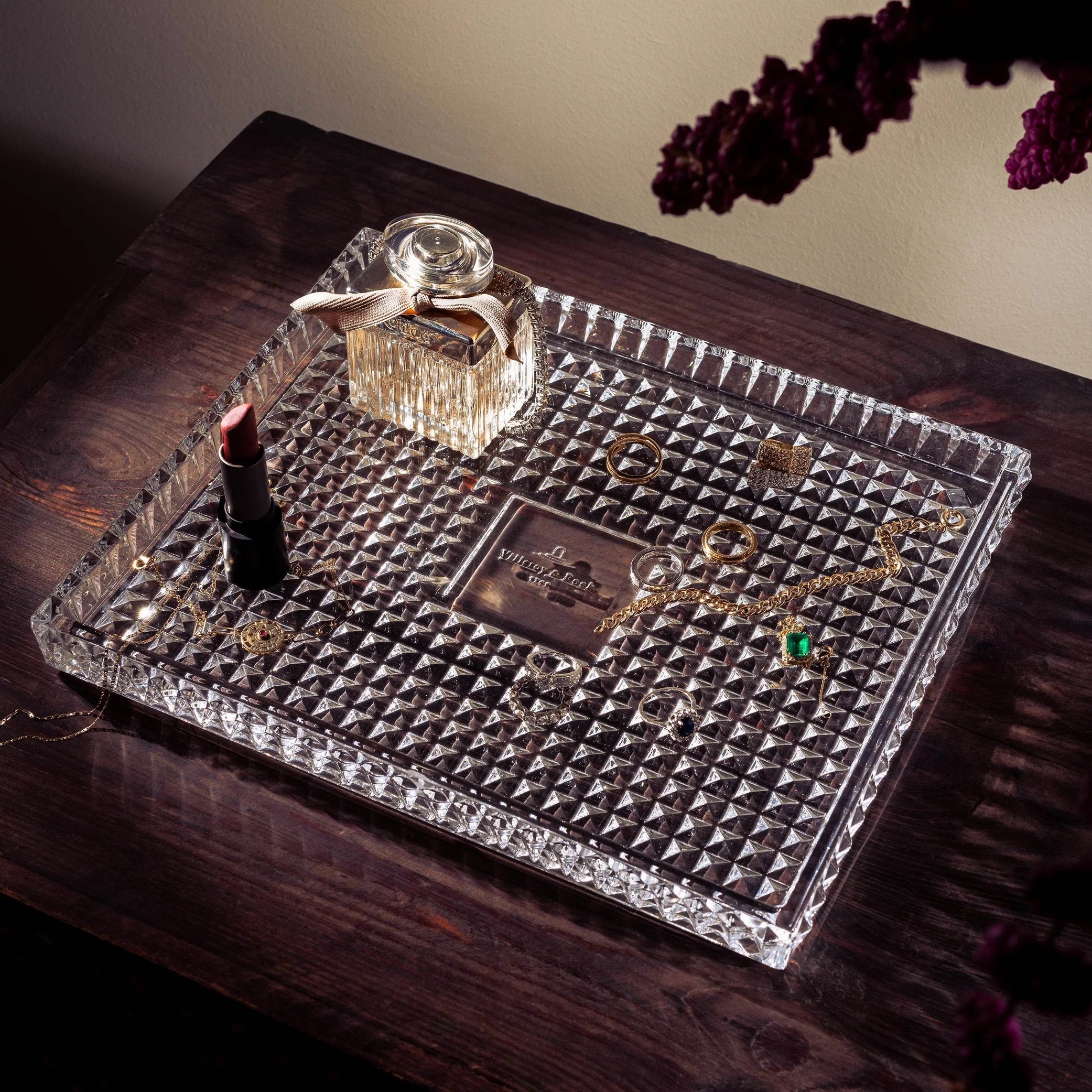Spiral Rectangular Crystal Tray 30x25cm – Clear