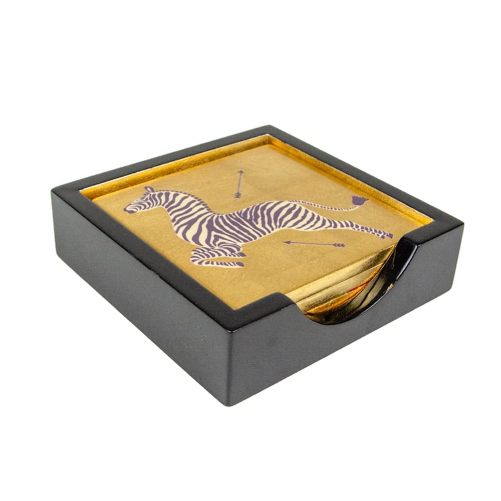 Lacquer Coaster Set in Gold Zebra Design
