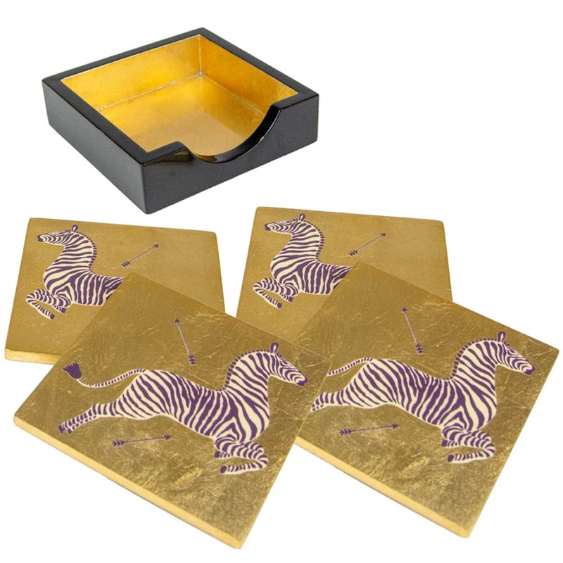 Lacquer Coaster Set in Gold Zebra Design