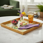 Hummingbird Trellis Gold Bamboo Edge Square Lacquer Tray