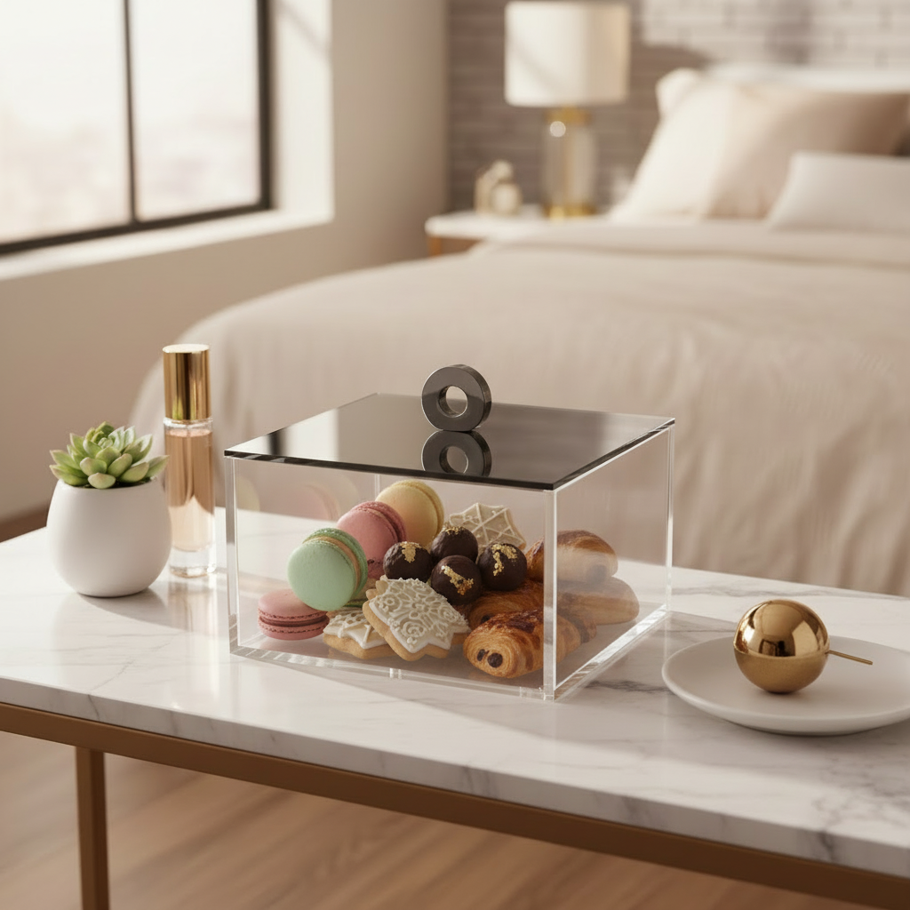 Squ. plexi box with mirror top slvr