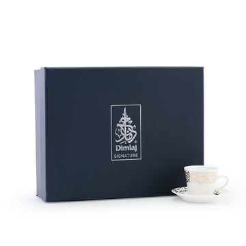 طقم ديملاج كريم مكون من 6 قطع من فناجين القهوة والصحون (ذهبي)