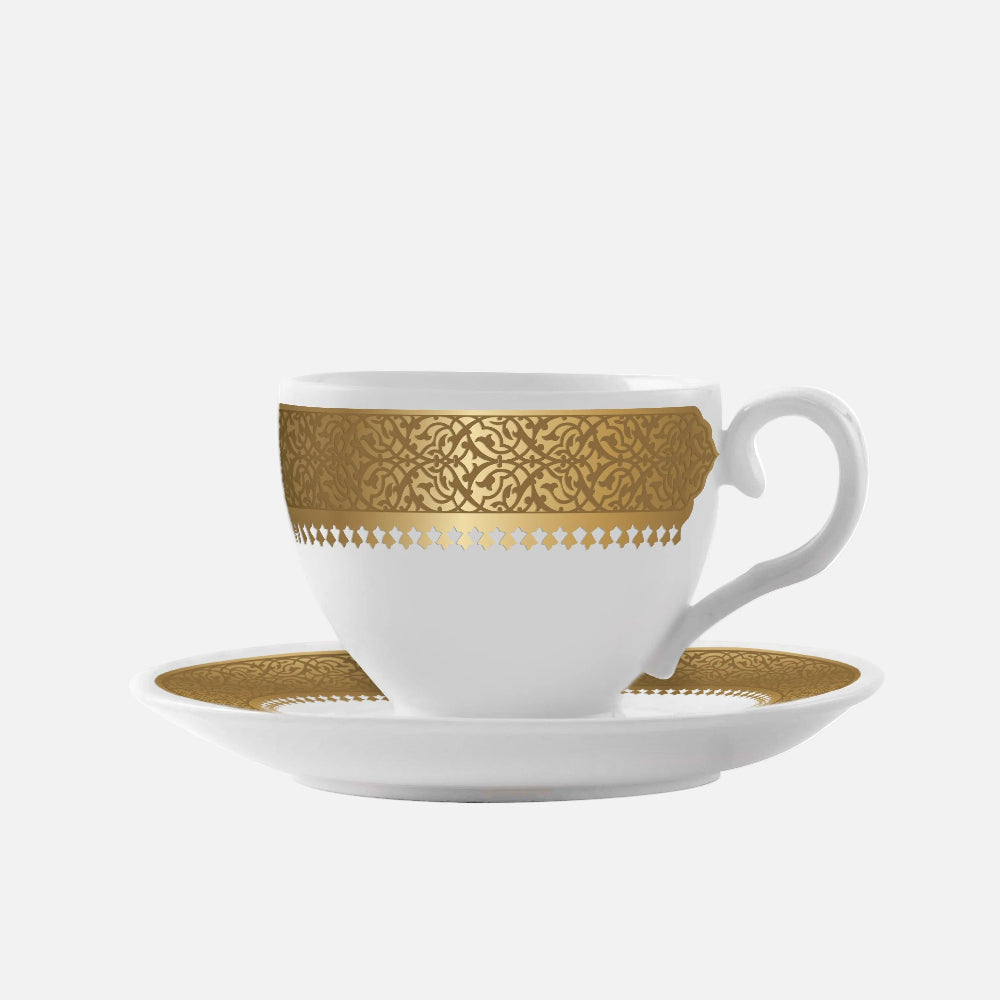 Dimlaj Cordoba Set of 6 Pcs Turkish Coffee Cups and Saucers (22K) gold gilded