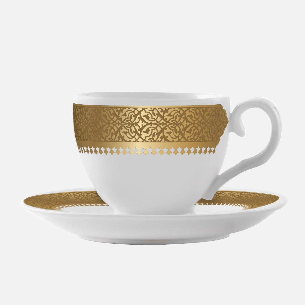 Dimlaj Cordoba Set of 6 Pcs Tea Cups and Saucers (22K) gold gilded