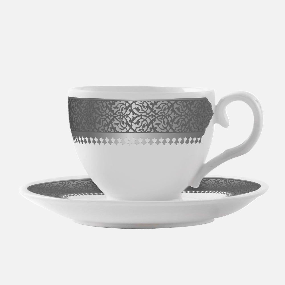 Dimlaj Cordoba Set of 6 Pcs Tea Cups and Saucers (Platinum) - Premium Tea Cups from Cordoba By Dimlaj - Just $265! 