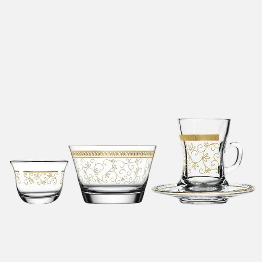 Dimlaj Touch Tendril 19 Pcs Assorted Drinkware Gift Set (22K) gold gilded