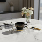 Dimlaj Touch Solo Set of 12 Pcs Coffee Cups and Saucers Gold and Black