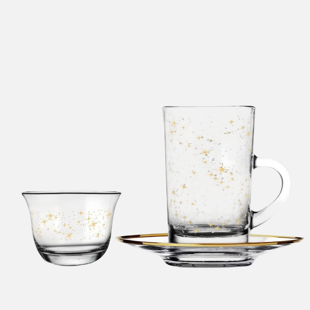 Dimlaj Touch Glimmer Set of 18 Pcs Assorted Drinkware Gold