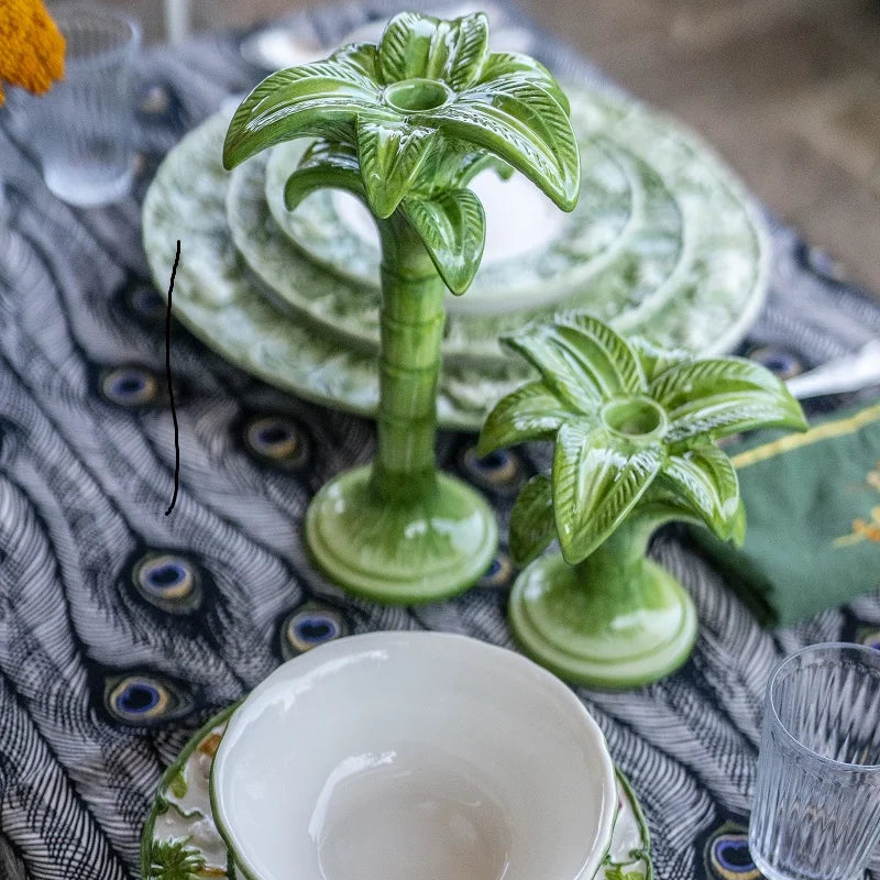 Green Palm Ceramic Candelabra – 20 cm