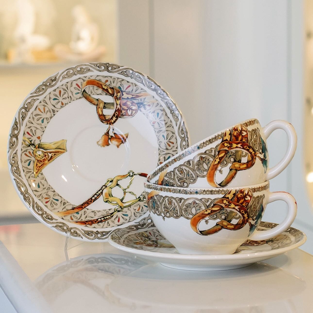 Set of 2 Tea Cups & Saucers - Wind Horses(16 cl x Ø 15.2cm)