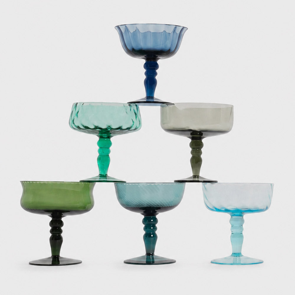 Diseguale Textured Champagne Bowls, Blue/Green, Set of 6