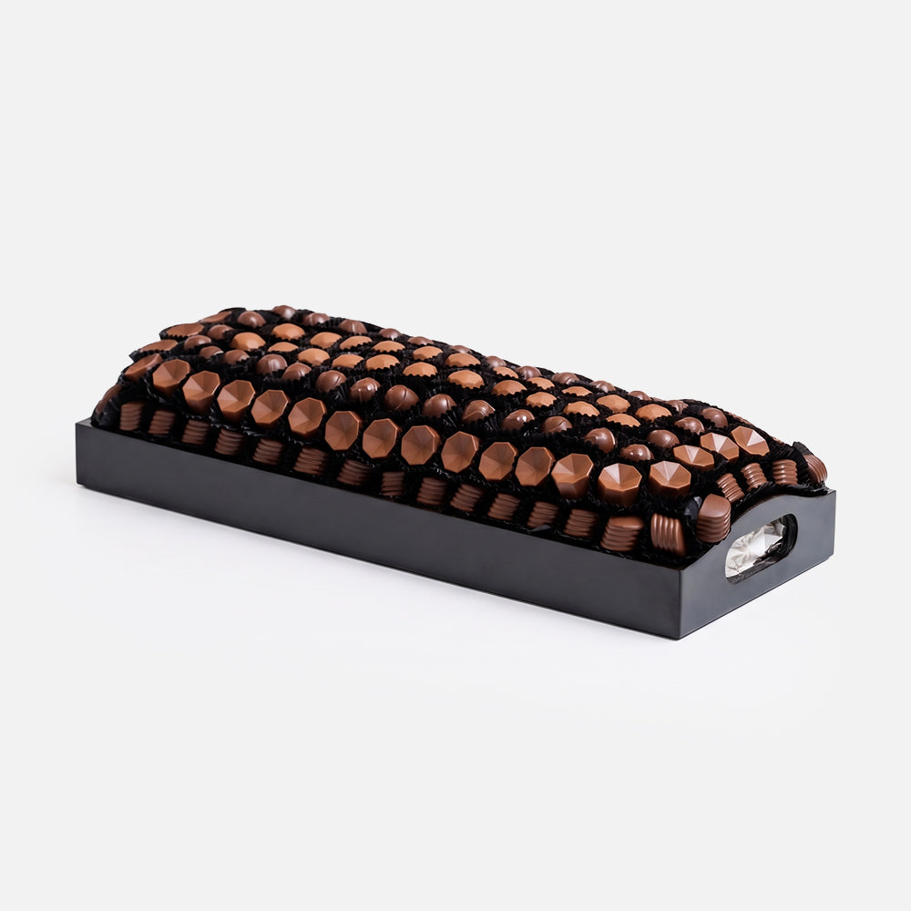 Handmade Belgian Chocolate with Caspari Bar Tray Black Grand Palm 1.5kg