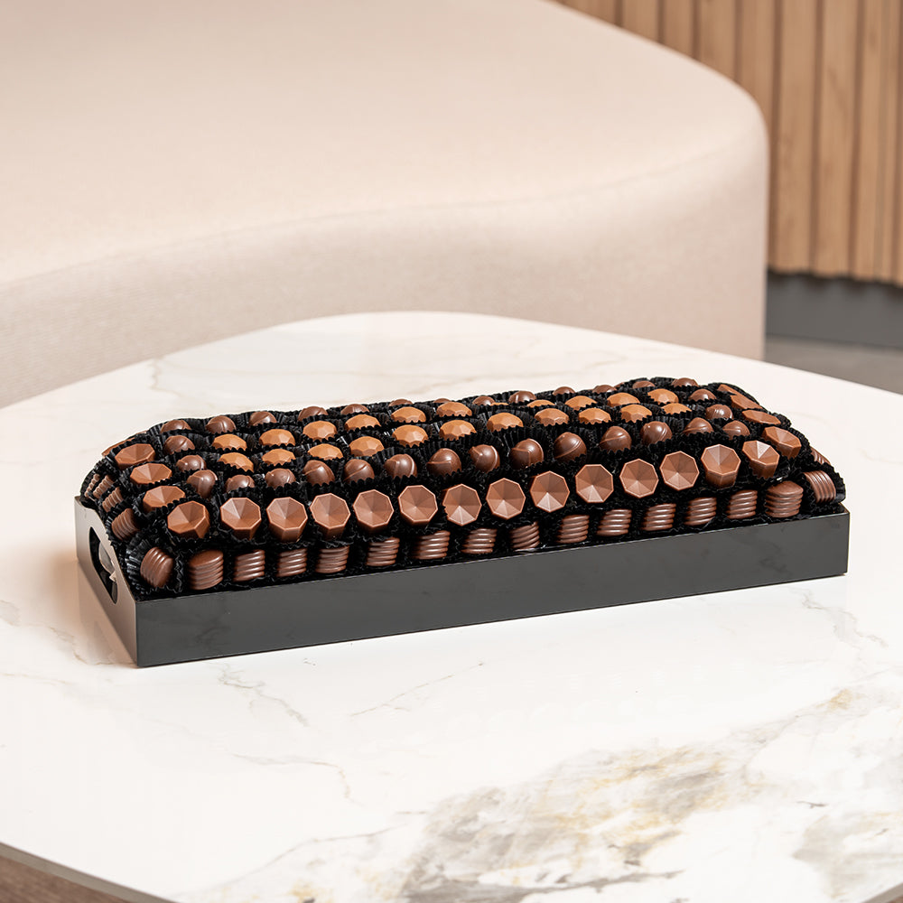 Handmade Belgian Chocolate with Caspari Bar Tray Black Grand Palm 1.5kg