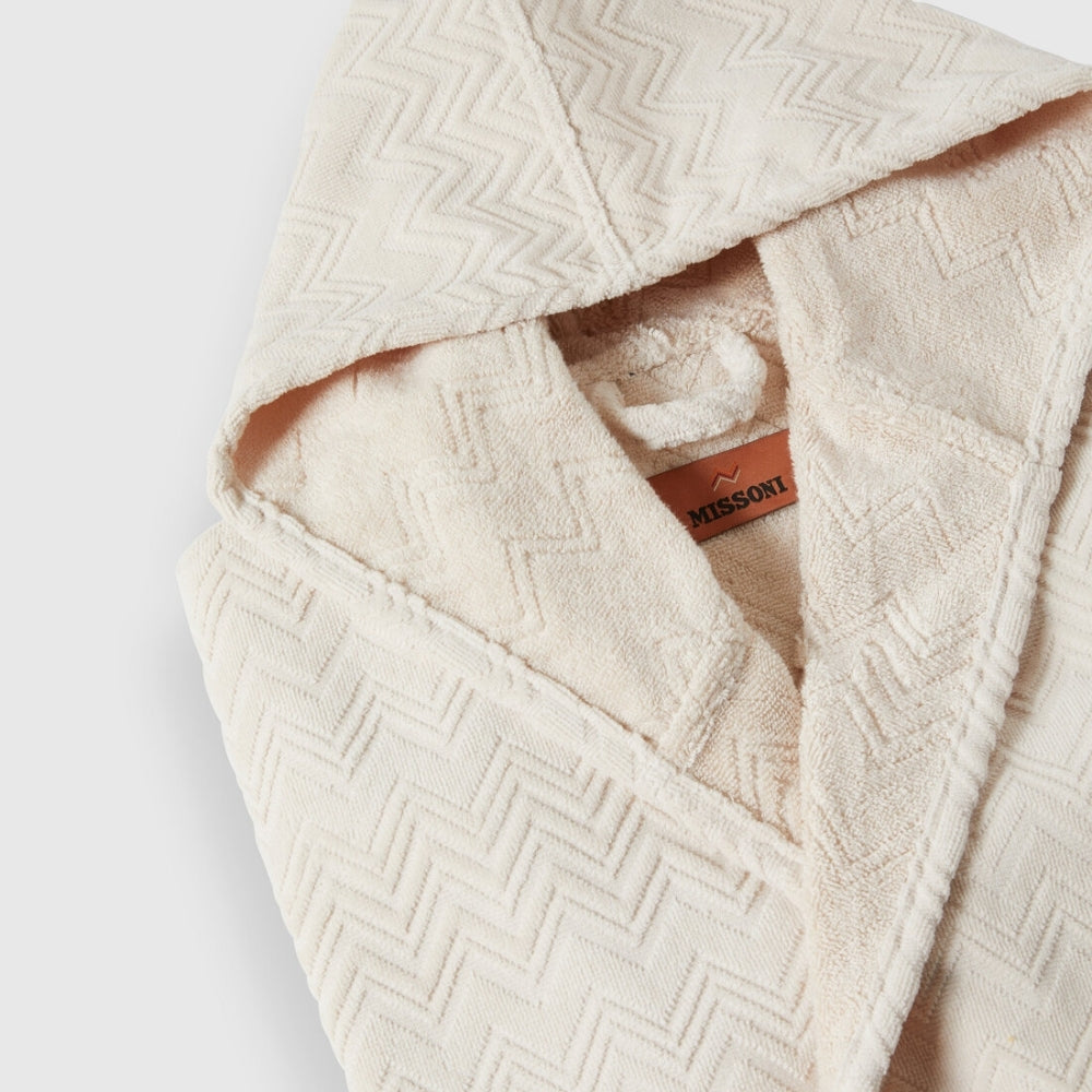 Chalk Cotton Terry Zigzag Hooded Bathrobe