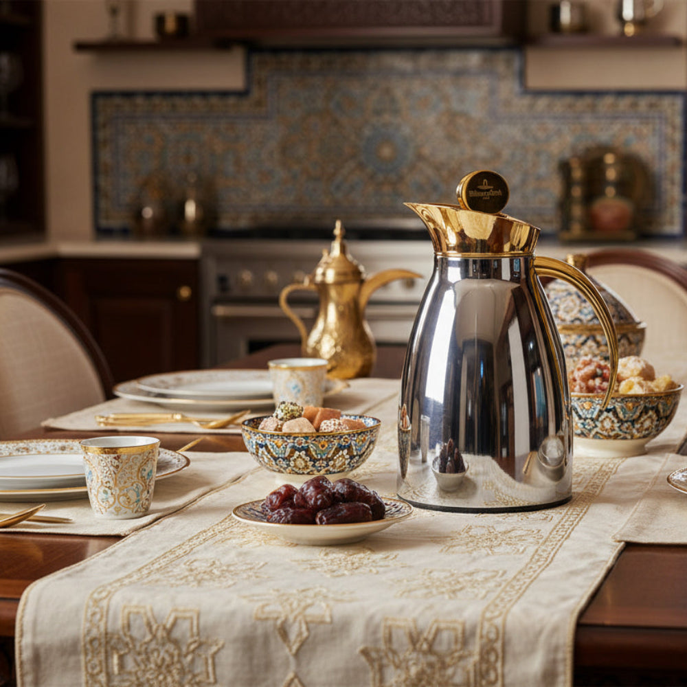 إبريق شيك مفرغ من الهواء، كروم مع ذهب عيار 24، سعة 1 لتر