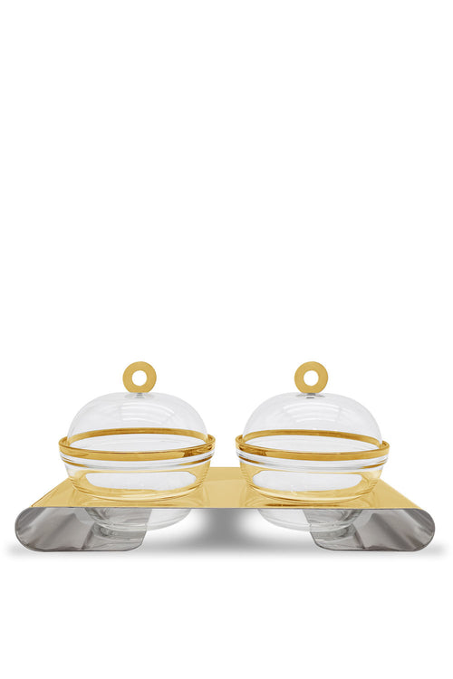 Circle Twin Condiment/ Snack Bowl, Gold