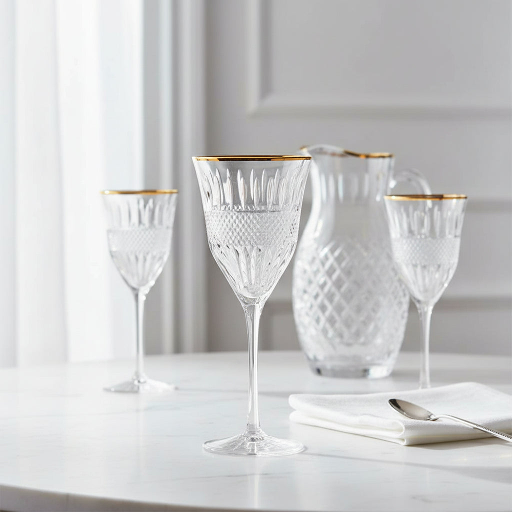 Water Goblet with Gold Rim