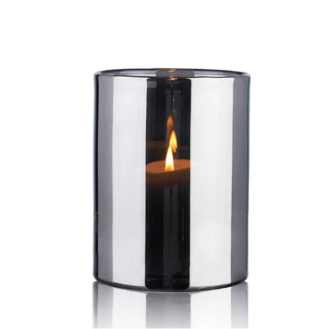 Hurricane Lamp Medium – Hand-Blown Silver Candle Holder