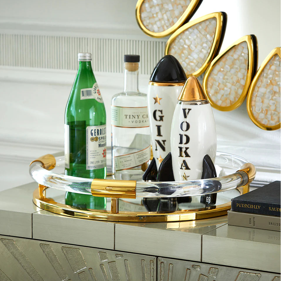 Jacques Acrylic and Brass Round Tray, 45cm