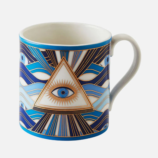 Druggist Mug Set – Blue Porcelain with Gold Accents (Set of 4)