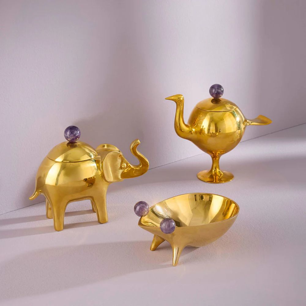 Brass and Amethyst Elephant Box, 19cm