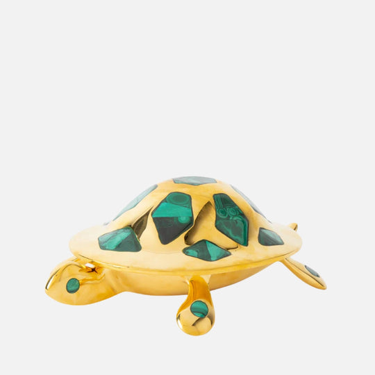 Brass Turtle Box with Malachite Inlay – Decorative Storage Accent