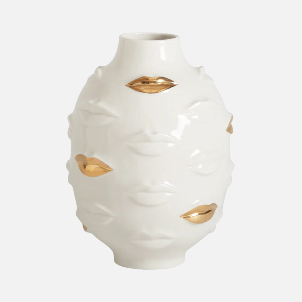 Gilded Gala Round Vase - Gold Porcelain Art Piece