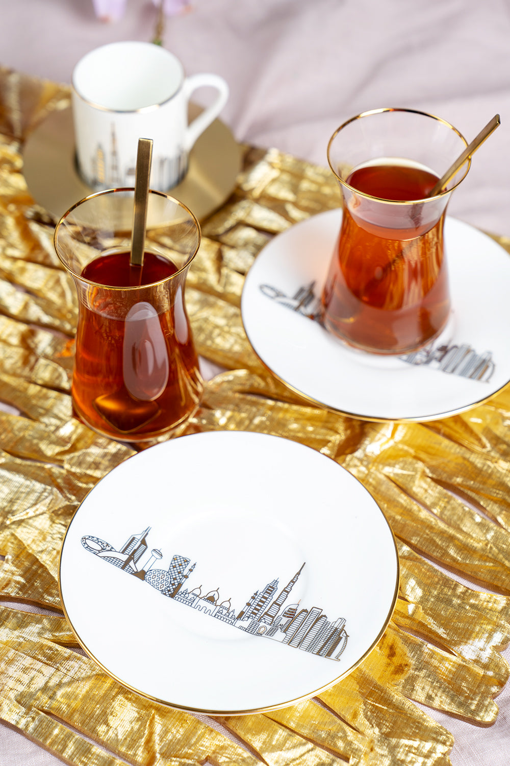 UAE Skyline Tea Cup with Saucer, Set of 6 - Maison7