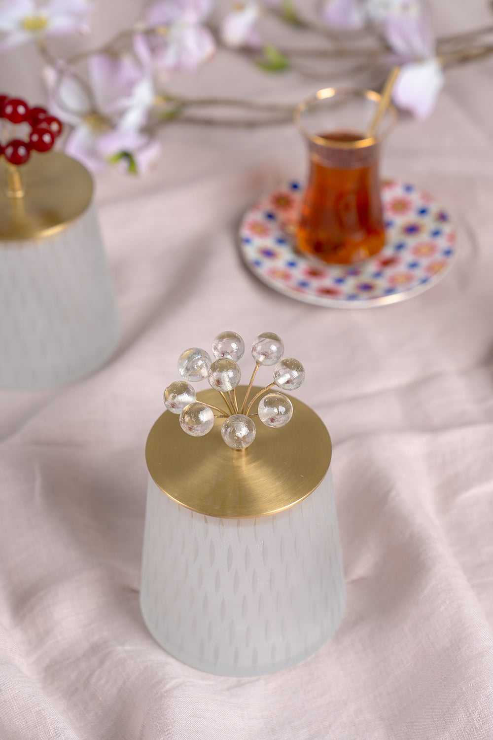 Rice Bonbon Jar with Lid, Small, Clear Flower