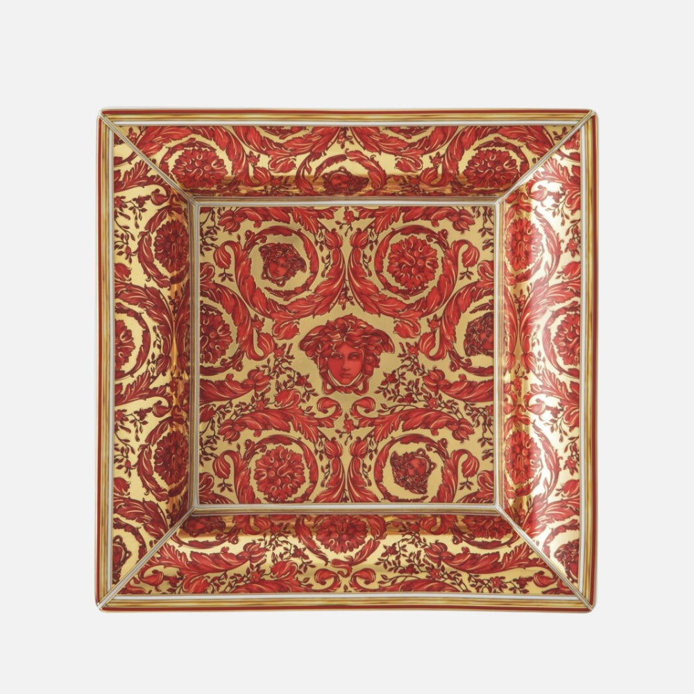 Medusa Garland Dish – Red Square Porcelain Plate -(18 x 18cm)