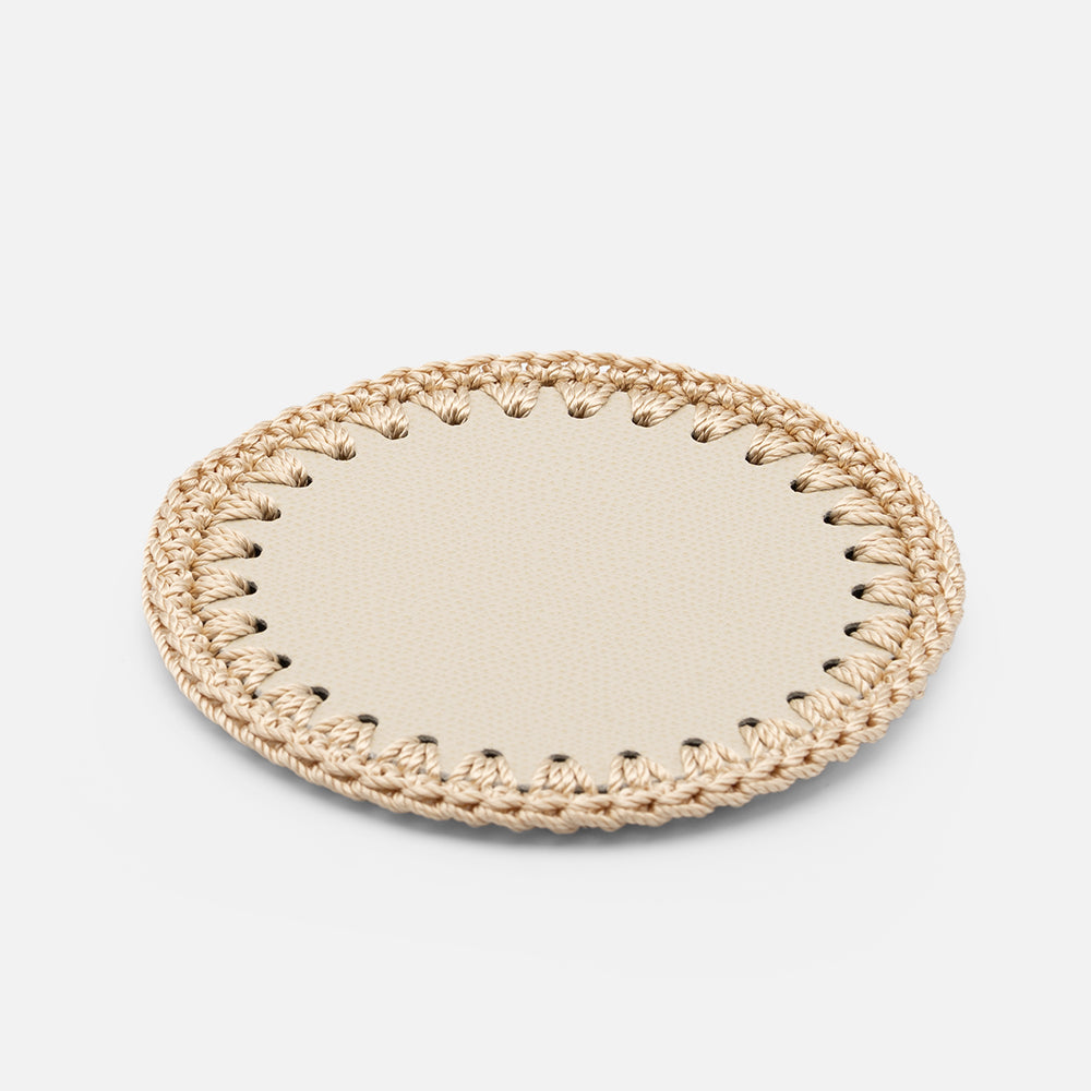 Rochelle Leather &amp; Crochet Coasters Set of 6 (Ivory)