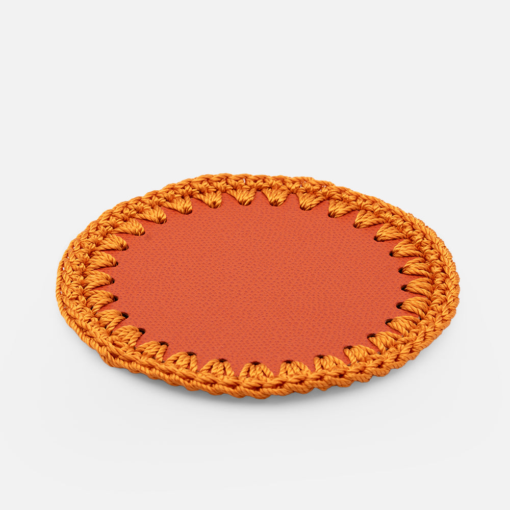 Rochelle Leather &amp; Crochet Coasters Set of 6 (Mango)