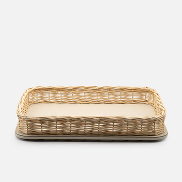 Orsay Ivory Leather & Rattan Rectangular Large Tray