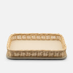 Orsay Ivory Leather & Rattan Rectangular Large Tray