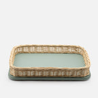 Orsay Mint Leather & Rattan Rectangular Large Tray