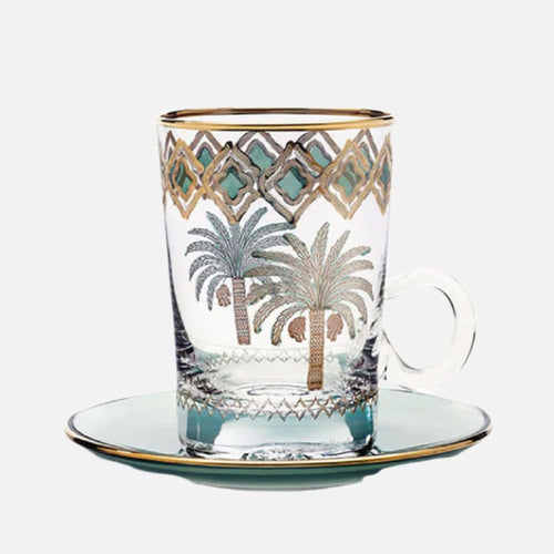 كوب شاي أخضر نخيل S/6 مع صحن 120 مل للمنزل