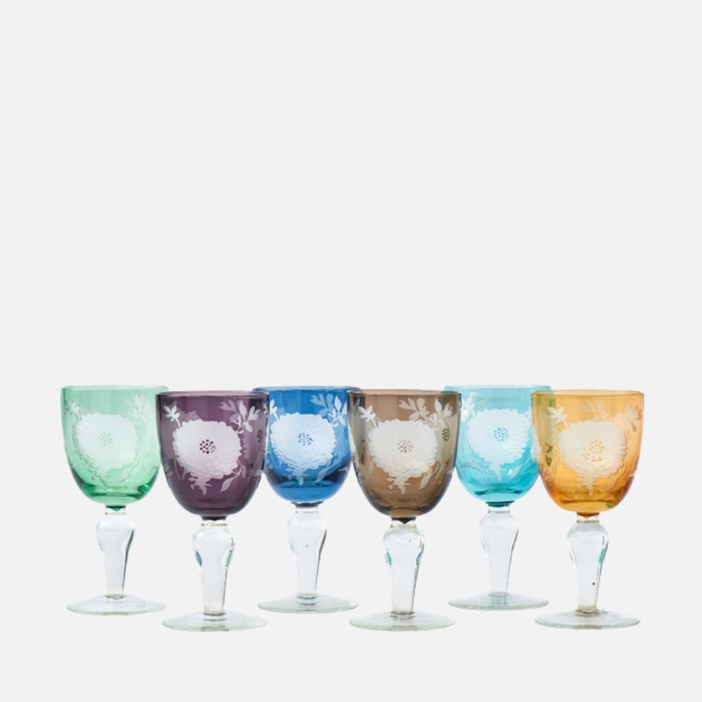 Peony Multicolour Wine Glasses – Set of 6