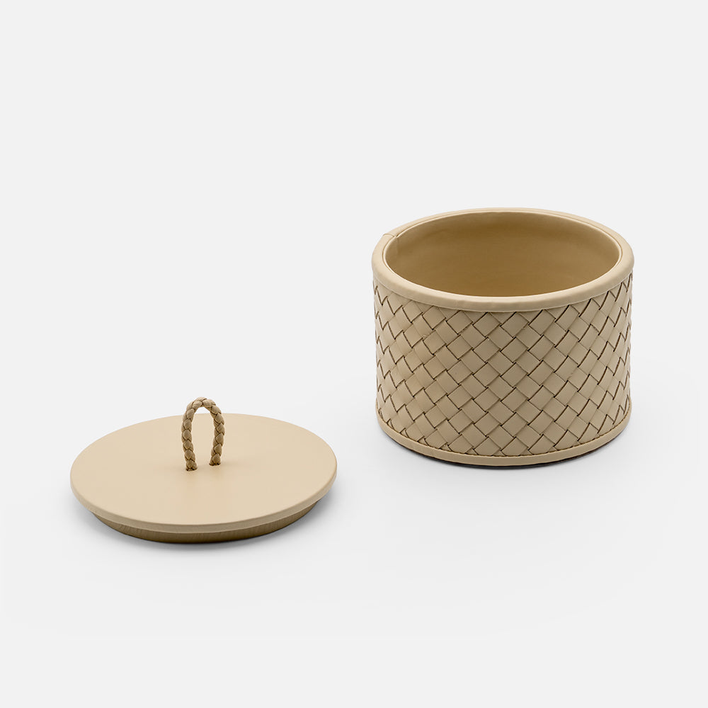 Jana Handwoven Round Box Smooth Leather