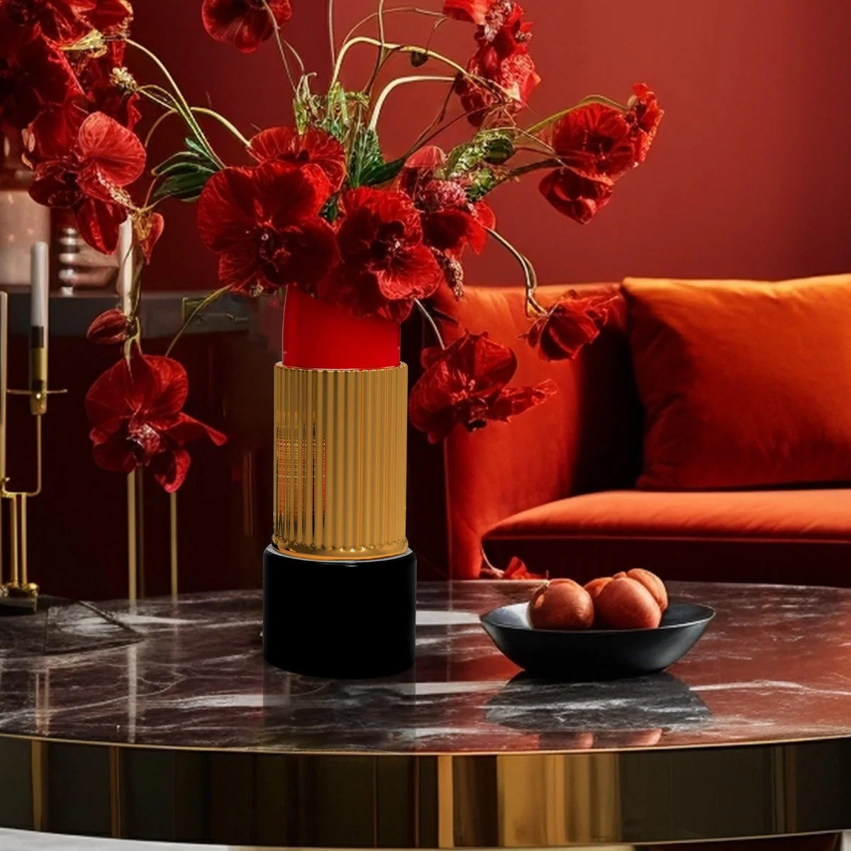 Fiordilabbra Vase, Gold & Red, 31cm