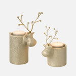Set of 2 Reindeer Tealight Holders – White/Gold Porcelain