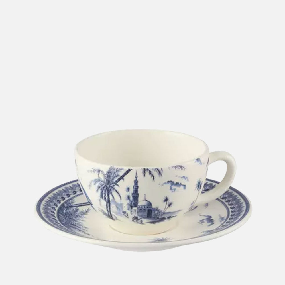 طقم من كوبين شاي وصحنين - أزرق غير متطابق