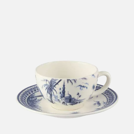 Set of 2 Tea Cups & Saucers - Blue Mismatched