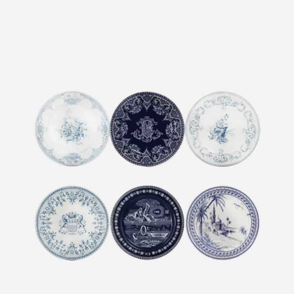 Les Dèpareillèes Bleu Assorted Coaster/ Bread Plate, 12.8cm, Set of 6