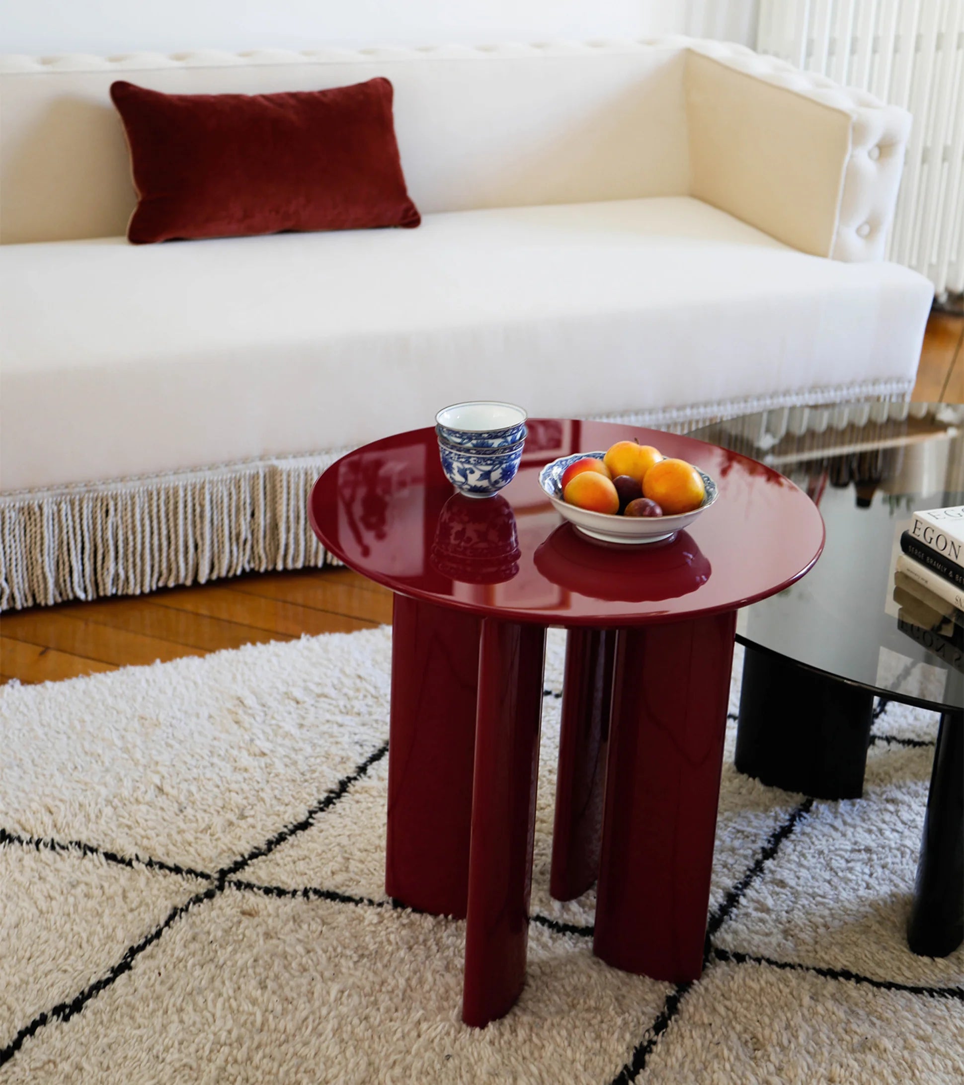 Burgundy lacquered beech wood side table