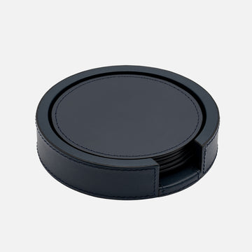 Tao Leather Coaster Set of 6 with Holder (Blue)
